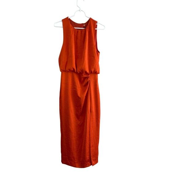Zara Womens Midi Dress M Orange Sleeveless satin effect Side Slit 2544/313 NWT - Picture 2 of 10